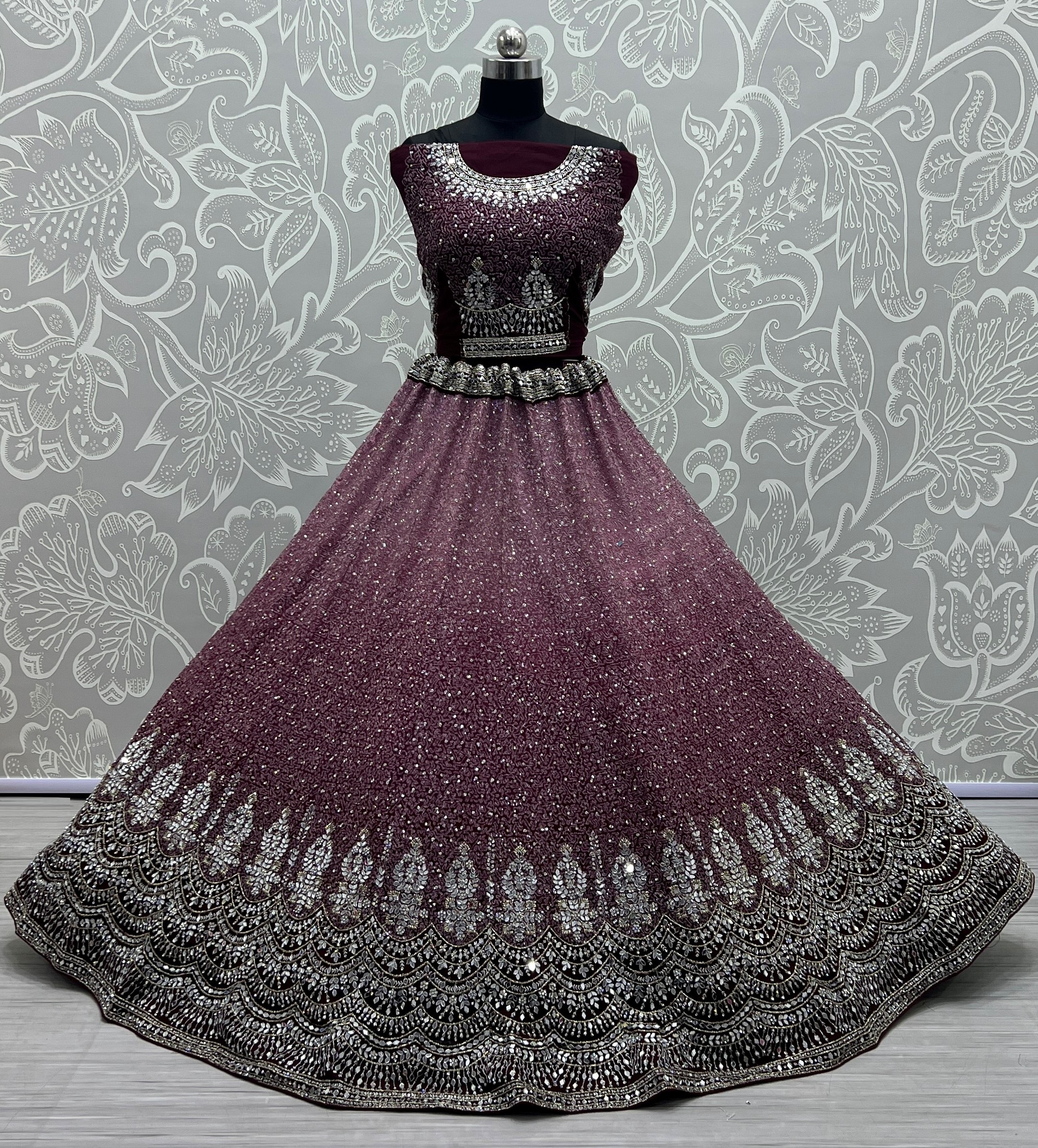 Bollywood Design Of Net Bridal Lehenga Choli In Purple